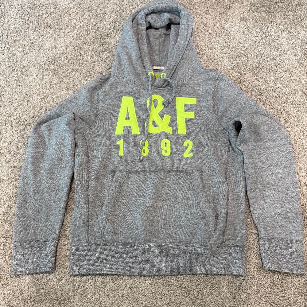 Vintage Men’s Abercrombie & Fitch Hoodie – Size M – Gray with Neon Logo